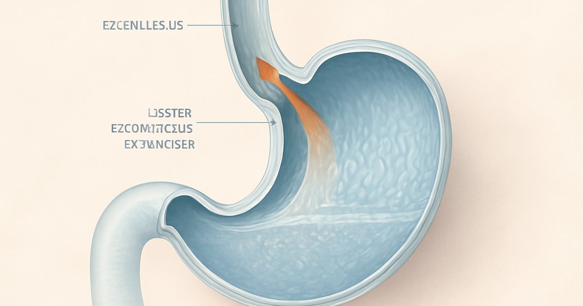 Anatomical illustration of GERD showing acid reflux from stomach into esophagus